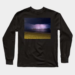 Lightning over Nahant from Revere Beach Revere MA Long Sleeve T-Shirt